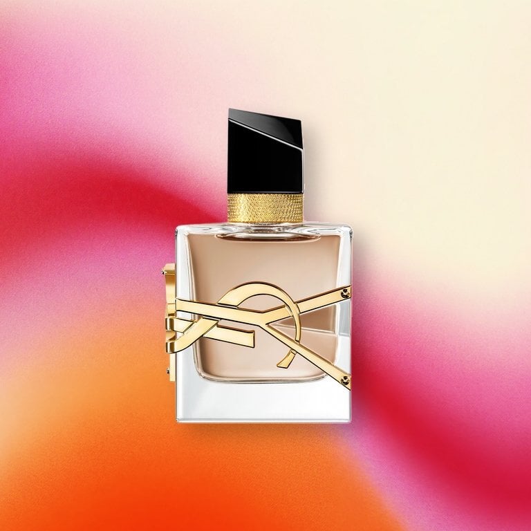 YSL Beauty Libre Flowers & Flames on a pink textured background