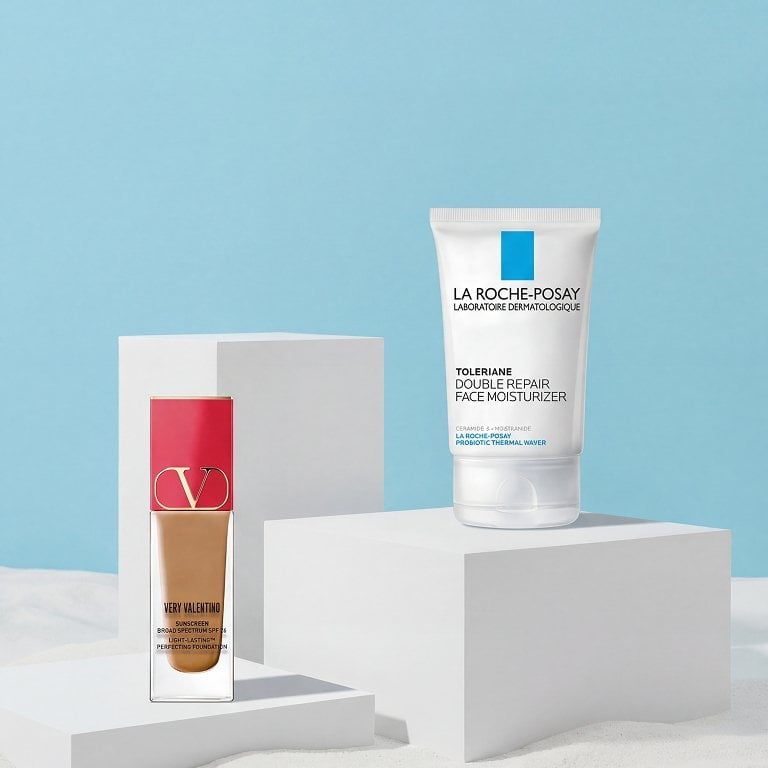 Image of Valentino Beauty Very Valentino 24H Wear Liquid Foundation and La Roche-Posay Toleriane Double Repair Face Moisturizer