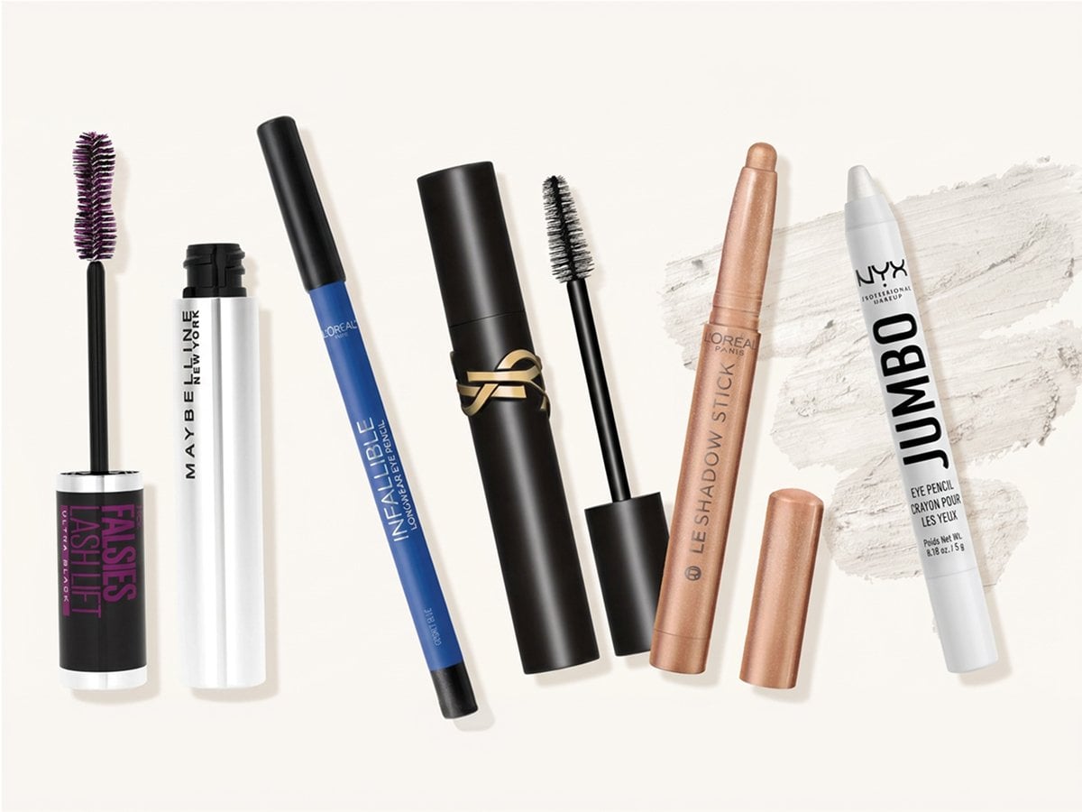 Product collage of L’Oreal mascaras and eyeliners