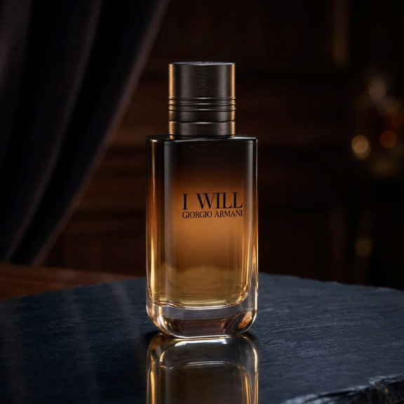 An image of I Will Eau de Parfum by Georgio Armani sitting on a table.