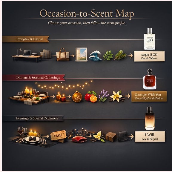 occasion-to-scent map with fragrance recommendations for every day, seasonal, and special events