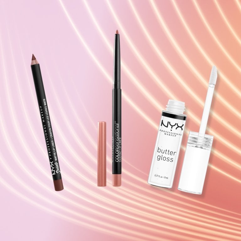 NYX Professional and L'Oreal Paris lip products on a textured background